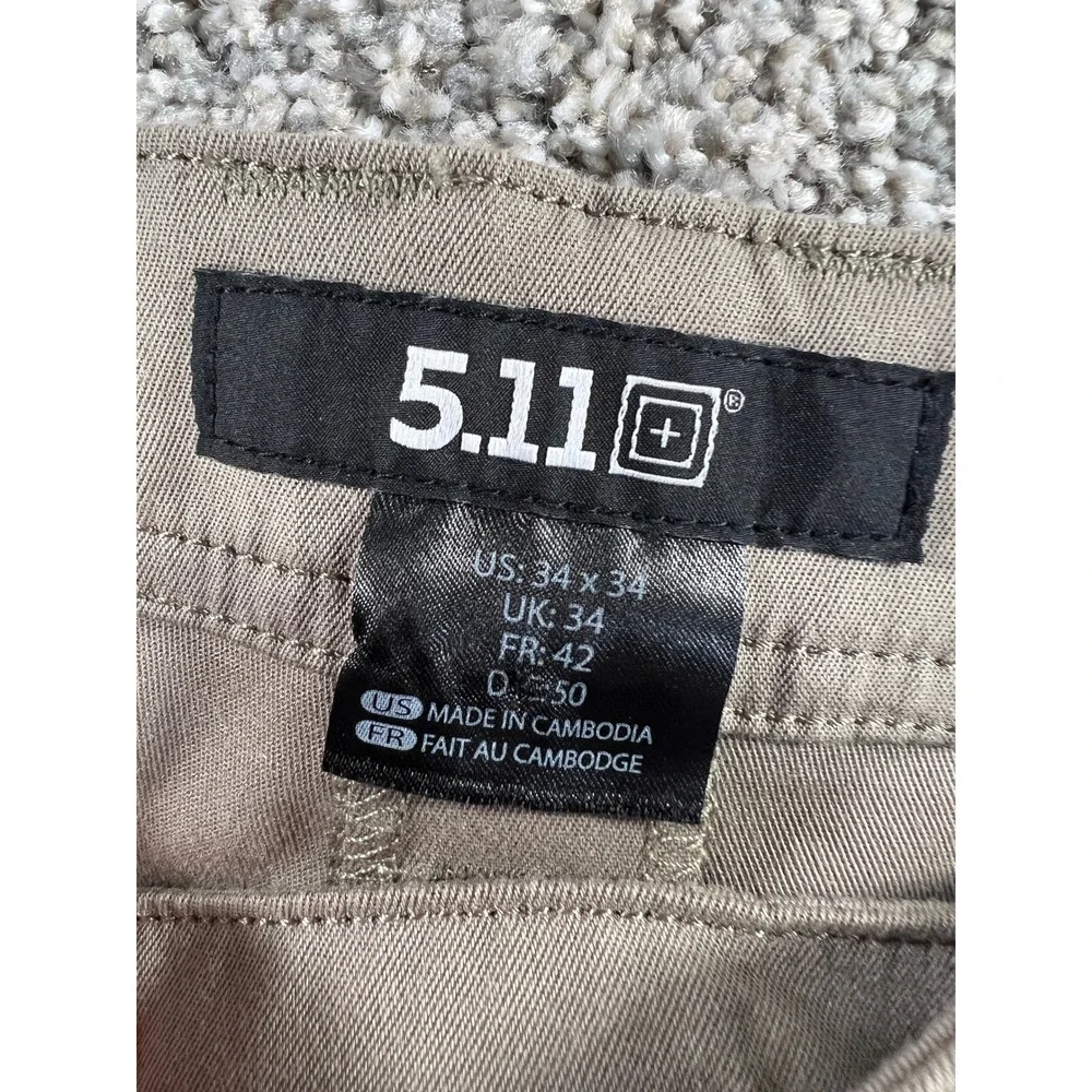 5.11 Tactical Edge Chino Mens 34x34 Khaki Tan Stretch Utility Cargo Trousers